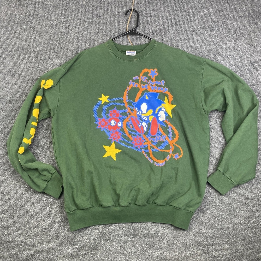 Stray Rats Sonic Hedgehog Sweatshirt Mens XL Green Crewneck Heavyweight USA